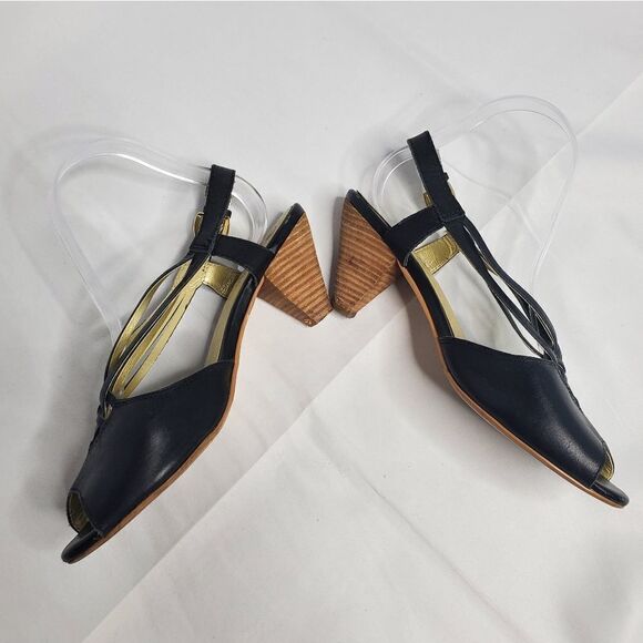 SEYCHELLES black heels leather peep toe ankle strap shoes 9 - Picture 4 of 11